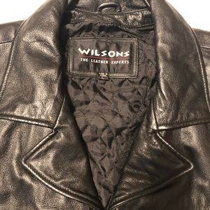Wilson’s button up lined leather black leather jacket large